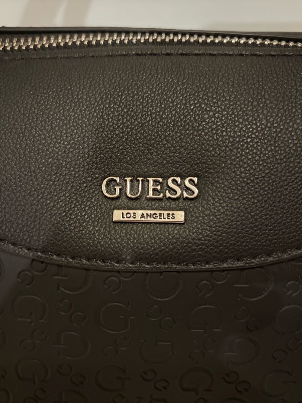 GUESS Black Embossed 4G Logo Structured Satchel Handbag With Silver Hardware - Picture 2 of 16